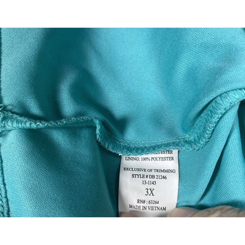 Dressbarn Blouse Woman 3X Teal Metallic Stripe Flutter Sleeve Side Drape Top - Picture 6 of 8